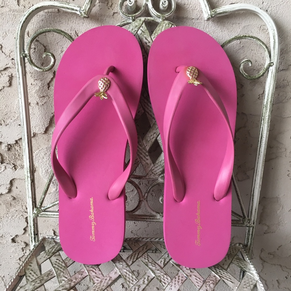 Tommy Bahama Pink Flip Flops Pineapple Detail